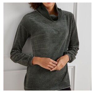 Talbots LUXE VELOUR LUREX® COWLNECK PULLOVER gray silver stripe